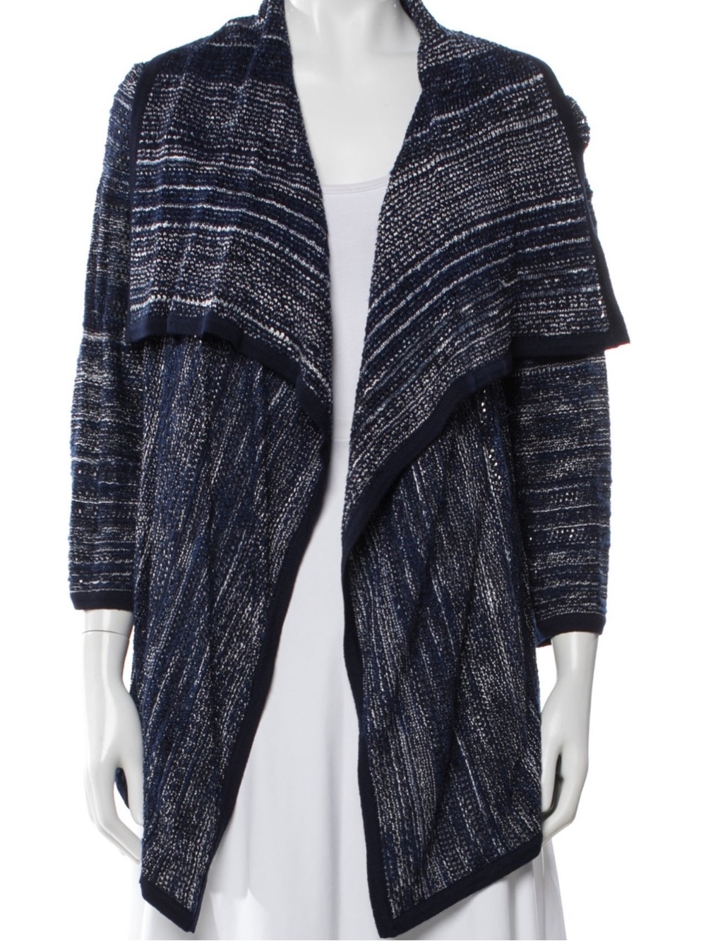 St. John Sport Wool Blend BlacK White Tweed Knit Open Cardigan Sweater small
